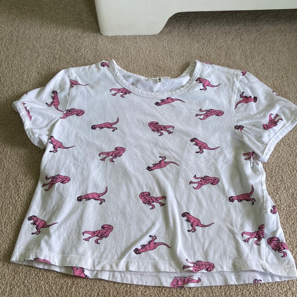 White cropped T. rex graphic tee